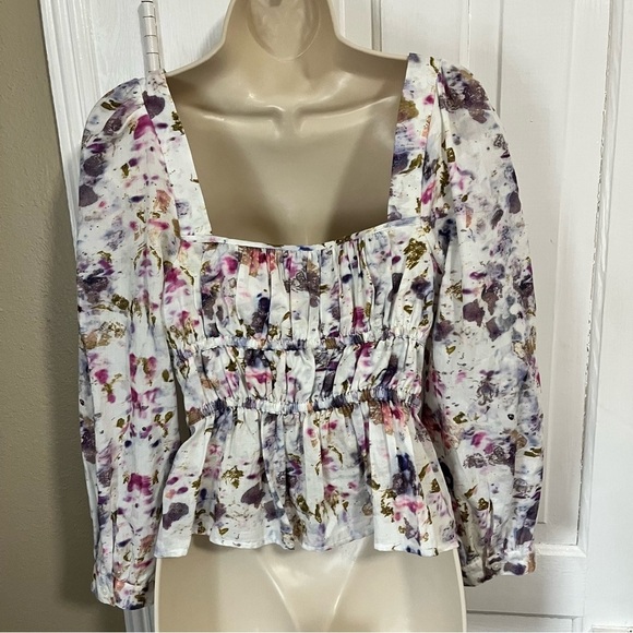 J. Crew Flora Obscura Cinched Waist Top Kaleidoscope Floral Size 4 E2 - Picture 4 of 9